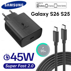 Cargador SAMSUNG PD 45W de Carga Súper Rápida, Cargador de Pared Original de 25W, Cable Tipo C de 5A, Galaxy S26 S25 S24 S23 Ultra A54 A53 Note20