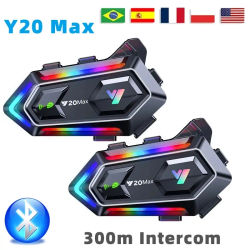 Y20 MAX-intercomunicador con Bluetooth para casco de motocicleta, intercomunicador con luz RGB colorida, efecto mezclador V5.3, batería de 1000mAh, resistente al agua IPX6