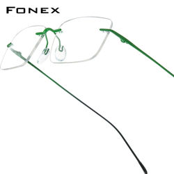 Montura de gafas de titanio FONEX para hombre, gafas cuadradas sin montura de diseño de marca para mujer, gafas japonesas ultraligeras sin marco 85870