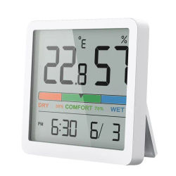Higrómetro Digital para Interiores, Termómetro de Alta Precisión, Medidor de Temperatura y Humedad con Indicador de Nivel de Confort, Pantalla de Hora y Calendario, Monitor Climático Doméstico
