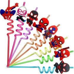 8 Piezas de Pajitas Reutilizables de Spiderman de Marvel, Decoraciones de Fiesta de Cumpleaños de Iron Man y Superhéroes, Artículos para Fiestas de Baby Shower, Regalo