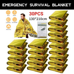Manta de supervivencia dorada y plateada de emergencia para exteriores, cortina de rescate de primeros auxilios impermeable, manta militar térmica de 130x210cm, 5-30 unidades
