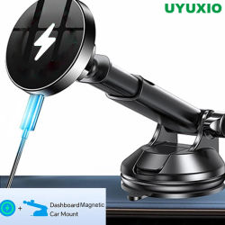 UYUXIO-Adaptador de cargador de teléfono inalámbrico magnético para salpicadero de coche, soporte de teléfono para parabrisas de 15W para iPhone 16 15 14 Pro Max 12