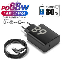 Cargador rápido original PD de 68W para Samsung, Xiaomi, Oneplus, Google, Motorola, Moto, adaptador de teléfono USB C, enchufe tipo C, cable de carga y datos.