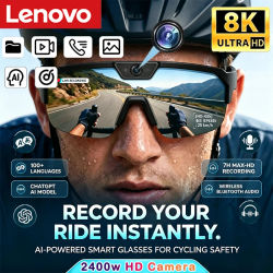 Gafas Inteligentes Lenovo 2400w con Cámara AI ChatGPT, Video 1080P, Foto, Antivibración, Gafas de Sol Deportivas para Ciclismo, Doble Micrófono, 32GB, Gafas a Prueba de Viento