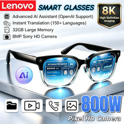 Lentes Inteligentes con IA Lenovo 2026, Cámara HD de 800W, Grabación 8K, Llamadas de Voz, Traducción, Bluetooth, Lentes para Motocicleta con IA
