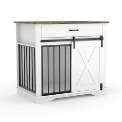 Mueble Jaula para Perros de 38 Pulgadas, Resistente, con Cajón de Almacenamiento y Puerta Corredera, de Madera