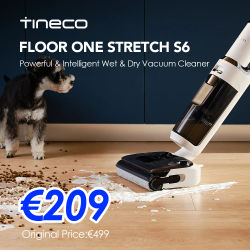 Tineco Floor One Stretch S6 Aspiradora en Seco y Húmedo, Aspirador Vertical,Posición Plana de 180°, Diseño Compacto de 13 cm, Autolimpieza Flashdry a 70 °C en 5 Minutos, Limpieza por Las Tres Caras