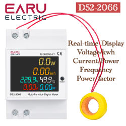 Medidor de energía de D52-2066, Monitor de uso de electricidad en carril Din, CA 40-300V, 100A, voltímetro, amperímetro, Watt, KWH, medidor de potencia de frecuencia