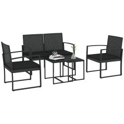 Outsunny Conjunto de Muebles de Jardín de Ratán Sintético de 5 Piezas Negro