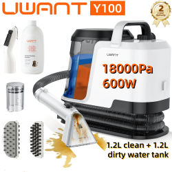 Uwant Y100, Aspiradora Portátil para Alfombras de 18000 Pa y 600 W, Tanque de Agua Grande de 2.4 L, Autolimpieza, Cepillo con Pulverizador y Succión, Limpiador de Manchas Portátil para Sofá, Cortinas,