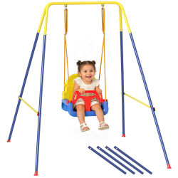 AIYAPLAY Columpio para Bebés 3 en 1 con Cuerdas Ajustables Cinturón de Seguridad Marco de Acero Plegable Azul