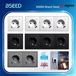 Enchufe Inteligente Zigbee Serie E BSEED con Monitor de Energía, Puerto USB Tipo-C de Carga Rápida de 20W, Control Tuya Smart Life, Marco de Plástico