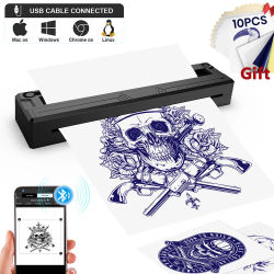 Máquina de transferencia de tatuajes inalámbrica, impresora térmica de plantillas para tatuajes con Bluetooth, Compatible con teléfonos inteligentes y PC con papel de tatuaje de 10 Uds.