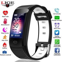 LIGE hombres mujeres relojes inteligentes IP68 impermeable deportes Fitness Tracker Smartwatch Monitor de ritmo cardíaco Control de música para Android IOS