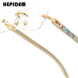 Gafas HEPIDEM de cuerno de búfalo para hombre, monturas de gafas sin montura de diseño de marca famosa de lujo para mujer, gafas de madera sin marco blancas