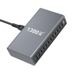 Estación de Carga Rápida de Escritorio GaN de 1300W con 12 Puertos para Teléfonos y Tabletas, Hub USB Multipuerto, Cargador Rápido Tipo C PD3.1 10C2A