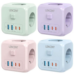 LENCENT Cubo Enchufe Ladron Enchufes 4000W, Cargador USB para Oficina, Cocina y Habitación, Blanco