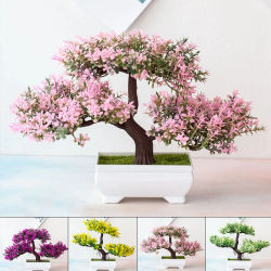 Bonsái de plantas artificiales, árbol pequeño, maceta, plantas falsas, flores, adornos en maceta para decoración de mesa de habitación del hogar, decoración de jardín de Hotel