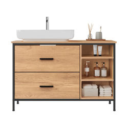 Mueble de Baño EUGAD con Lavabo, 2 Cajones y 3 Compartimentos, 90x60x30 cm, Organizador de Almacenamiento para WC