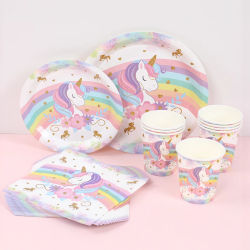 Vajilla desechable de unicornio arcoíris, decoraciones para fiesta de primer cumpleaños, tema de unicornio para niños, suministros para boda y Baby Shower para niñas