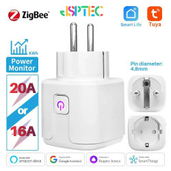 Enchufe inteligente Tuya Zigbee EU, toma de corriente con Monitor de potencia, temporizador, Control de voz, funciona con Alexa, Google Home, Alice, 16A/20A