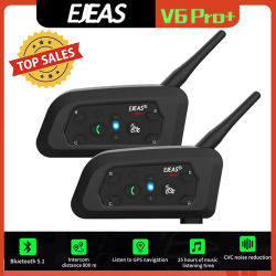 EJEAS V6 PRO + Bluetooth casco de motocicleta intercomunicador auriculares con 1200M BT interfono comunicador para 6 conductores impermeable
