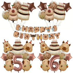 1 Set de Decoración para Fiesta Infantil con Temática de Capibara de Dibujos Animados: Globo de Número, Pancarta y Globos de Aluminio para Regalos de Baby Shower