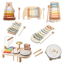 Juguetes educativos para bebés, instrumentos musicales de madera Montessori, juguetes musicales para niños, xilófono, regalos de cumpleaños para recién nacidos, mesa musical T