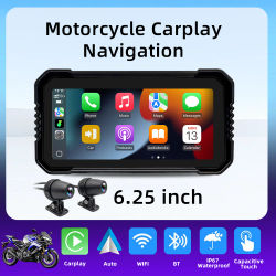 Pantalla para Motocicleta de 6.25'' con DVR, Navegación GPS, CarPlay Inalámbrico, Android Auto, Airplay, Bluetooth Dual, Monitor para Moto, IP67