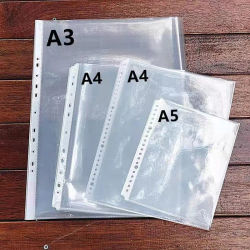 50 Uds A3A4A5 bolsas de carpetas de hojas de plástico transparente perforado bolsillo archivo papel hoja suelta cuaderno documentos Protector organizador