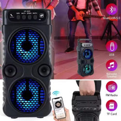 Altavoz inalámbrico portátil para exteriores, subwoofers estéreo duales de 3 pulgadas, refuerzo de graves, Radio FM, tarjeta TF/USB para graduación, Karaoke en casa