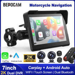 Navegador GPS Portátil para Motocicleta BEPOCAM, Pantalla Inalámbrica de 5/7'', CarPlay, Android Auto, Airplay, IPX7, Monitor para Moto con Wi-Fi