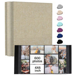 Álbum de fotos grande de lino, tipo álbum de recortes, con 200/300/600 bolsillos para fotos de 4x6, ideal para guardar recuerdos, fotos de bodas, bebés, familiares y aniversarios.