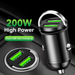 Cargador de coche con doble USB, 200W, QC3.0, carga rápida, con anillo extraíble, adaptador para encendedor de cigarrillos, para teléfonos móviles