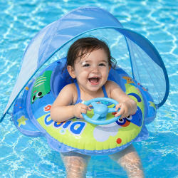Flotador Inflable para Bebés con Sombrilla, Anillo de Natación para Niños, Flotador Circular para Piscina, Playa y Juegos Acuáticos