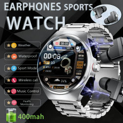 Reloj Inteligente 2 en 1 2026 con Auriculares, NFC, Bluetooth TWS, Monitor de Ritmo Cardíaco y Presión Arterial, Reloj Deportivo