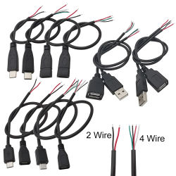 1 Uds 2 pines 4 pines Micro USB/tipo C conector de cargador USB 2,0 tipo A macho hembra Cable de extensión de fuente de alimentación línea de datos DIY