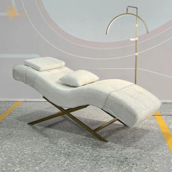 Sillón Ergonómico Curvo para Pestañas, Silla Facial Acolchada con Marco en X Dorado, Mesa de Masaje, Muebles y Equipos para Estética, Spa y Salón Médico