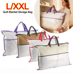 Bolsa de almacenamiento de almohada no tejida con cremallera, organizador doméstico transparente, bolsa de almacenamiento de manta de edredón plegable de PVC