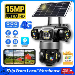 Cámara CCTV Solar con Tarjeta SIM 4G, 15MP, Seguridad Exterior, Monitor PTZ, Visión Nocturna, Cámara de Video y Batería Recargable