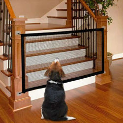 Barrera para mascotas, valla de malla para perros, escaleras plegables, protector de separación de entrada, parque infantil de seguridad portátil y transpirable para bebés y niños