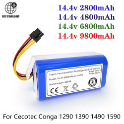 100% nueva batería de iones de litio de 14,4 v 6800mAh para Cecotec Conga 1290 1390 1490 1590 batería de repuesto para Robot aspirador