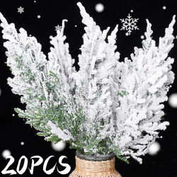 Copo de nieve Artificial, ramas de pino, plantas verdes falsas de Navidad, hojas de pino, guirnalda DIY, adornos de árbol de Navidad, decoración de fiesta de año nuevo