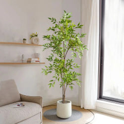 Plantas artificiales de 75-140cm, árbol Nandina, plantas altas verdes, hojas falsas, ramas de imitación para decoración del hogar, jardín y oficina