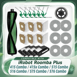 Compatible con iRobot Roomba Plus 415/415X/515/575/516/576 Combo: Cepillo Principal, Cepillo Lateral, Filtro HEPA, Almohadilla de Mopa, Bolsa para Polvo, Soporte de Mopa, Repuestos.