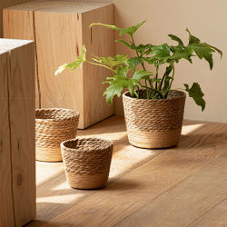 Cesta de flores tejida Natural, macetero de mimbre de paja, cestas de almacenamiento, macetas de gran capacidad para regalo familiar, amigo y vecino