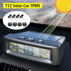 Sistema de monitoreo de presión de neumáticos, advertencia de temperatura, ahorro de combustible, TPMS Solar con 4 sensores externos, Monitor de presión de neumáticos de coche