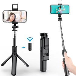 Trípode inalámbrico Bluetooth 3 en 1 para selfies con luz de relleno, Control remoto, monopié plegable portátil para iPhone y teléfonos inteligentes