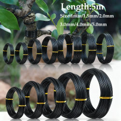 5 m/rollo de alambre de aluminio con forma de bonsái de jardín, 1,0 mm, 1,5 mm, 2,0 mm, 3 mm, 4 mm, 5 mm, negro, seis tamaños para formas de jardín y plantas
